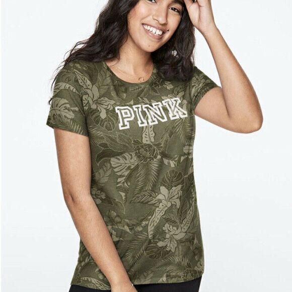 VS Pink Everyday Tee Shale Green Tropical Floral NEW LAST ONE! - Picture 1 of 8